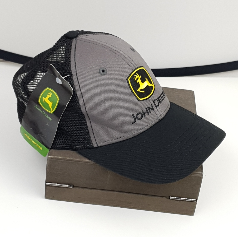 John Deere Trucker mesh charcoal black Structured front no foam one size hat cap